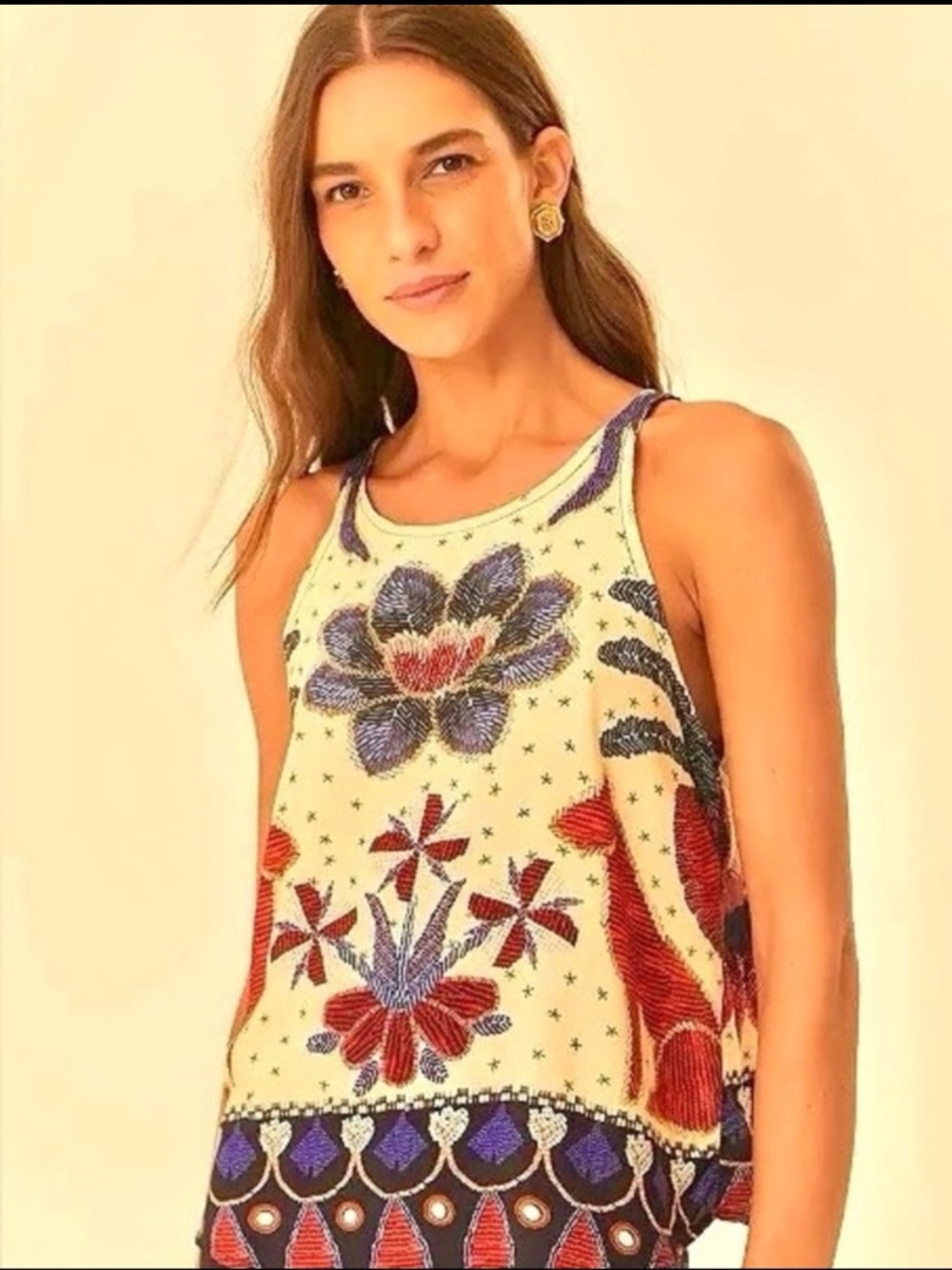 Farm Rio Floral Embroidered Cream Top - Picture 6 of 10
